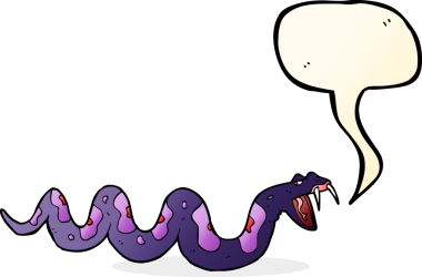 Bir insan tarafından çizilmiş konuşma balonlu zehirli yılan çizgi filmi.