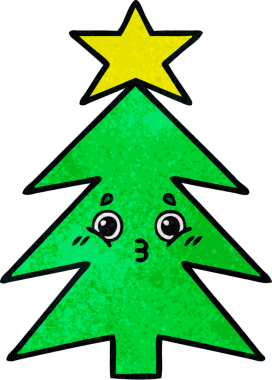 Bir insan tarafından çizilmiş bir Noel ağacının retro grunge desenli karikatürü