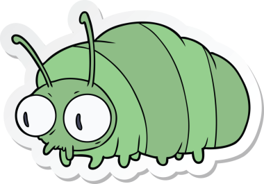 Bir insan tarafından çizilmiş komik bir çizgi film böceğinin çıkartması.