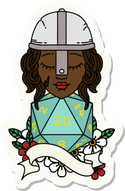 Bir insan tarafından çizilmiş 20 zarlı bir insan dövüşçüsünün çıkartması.