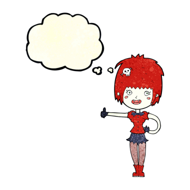 Bir insan tarafından çizilmiş düşünce baloncuğuyla işaret veren vampir kız.