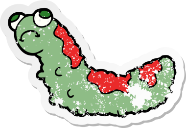 Bir insan tarafından çizilmiş mutsuz bir tırtılın sıkıntılı çıkartması.