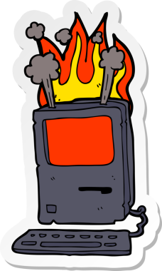 Bir insan tarafından çizilmiş eski bir bilgisayarın çıkartması.