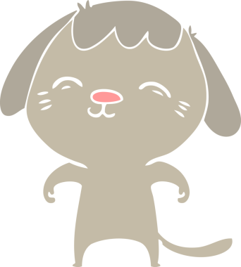 Bir insan tarafından çizilmiş mutlu düz renkli çizgi film köpeği.