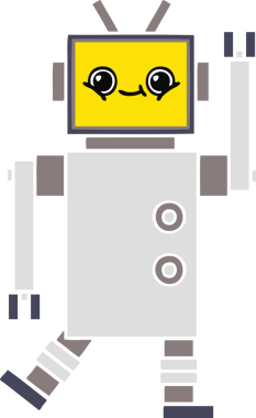 Bir insan tarafından çizilmiş düz renkli bir robot karikatürü