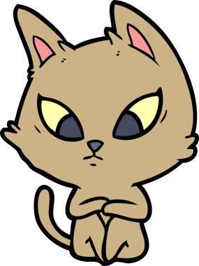 Bir insan tarafından çizilmiş kafası karışmış çizgi film kedisi.