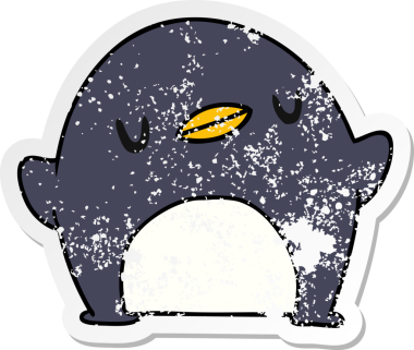 Bir insan tarafından çizilmiş sevimli bir penguenin depresif bir karikatür çizimi.