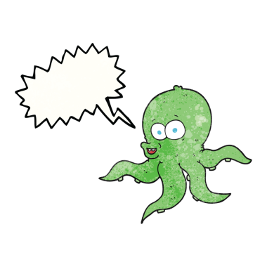 Bir insan tarafından çizilmiş serbest konuşma balonu desenli ahtapot.