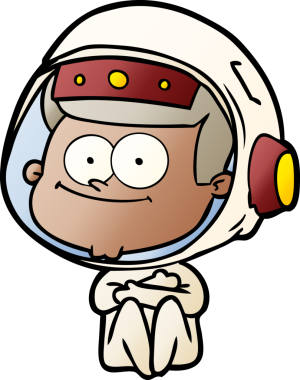 Bir insan tarafından çizilmiş mutlu astronot çizgi filmi.