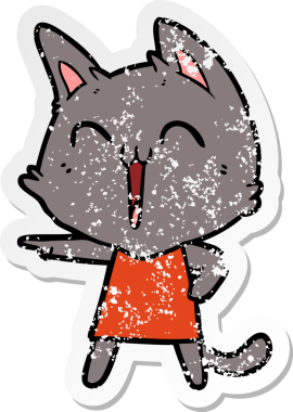 Bir insan tarafından çizilmiş mutlu çizgi film kedisinin sıkıntılı çıkartması.