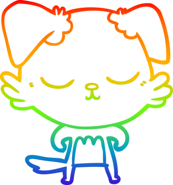 Gökkuşağı gradyan çizimi. Bir insan tarafından çizilmiş şirin bir köpek çizimi.