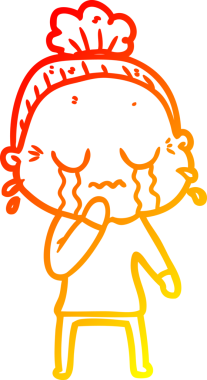 Bir insan tarafından çizilmiş ağlayan yaşlı bir kadının çizgi çizimi.