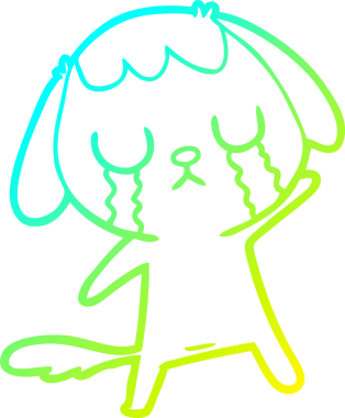 Bir insan tarafından çizilmiş ağlayan şirin bir köpeğin soğuk gradyan çizimi.