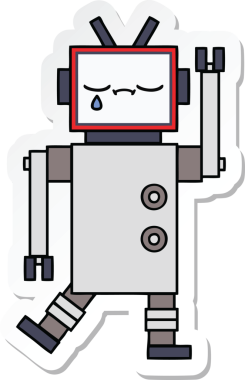 Bir insan tarafından çizilmiş şirin çizgi film robotunun çıkartması.