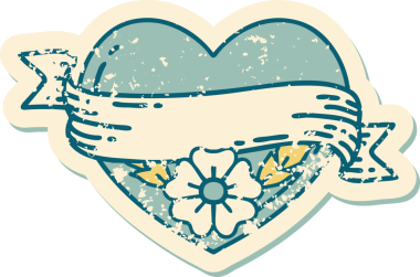 Bir insanın çizdiği çiçekli kalp ve pankartın sembolik dövmeli resmi.