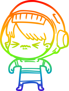 Gökkuşağı gradyan çizgisi kızgın bir uzay kızının çizimi bir insan tarafından çizilmiş