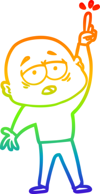 Karikatür çizen gökkuşağı gradyanı. Yorgun kel bir adam. Bir insan tarafından çizilmiş.