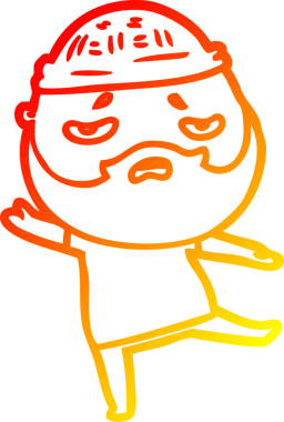 İnsan tarafından çizilmiş sakallı, endişeli bir çizgi film karakteri.