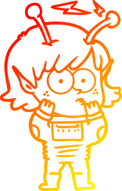 Bir insan tarafından çizilmiş bir uzaylı kız çizgi çizimi.