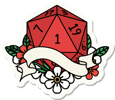 Bir insan tarafından çizilmiş doğal bir d20 zar etiketi.