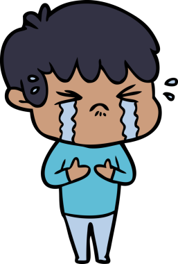 Bir insan tarafından çizilmiş ağlayan çizgi film çocuğu.