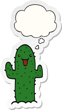 Düşünce baloncuğu insan tarafından çizilmiş bir çıkartma olan çizgi film kaktüsü.