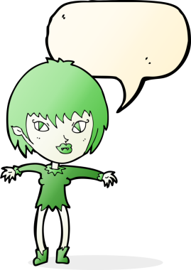 Bir insan tarafından çizilmiş konuşma balonu olan vampir kız.