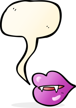 Bir insan tarafından çizilmiş konuşma balonlu vampir dişleri.