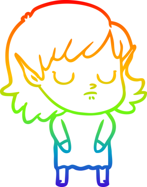 Gökkuşağı gradyan çizgi çizimi bir insan tarafından çizilmiş bir elf kızı