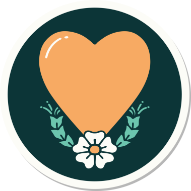 Bir insan tarafından çizilmiş geleneksel bir kalp ve çiçek stiliyle dövme çıkartması.