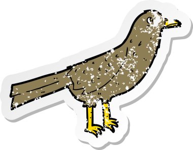 Bir insan tarafından çizilmiş karikatür kuşunun gerilmiş çıkartması.