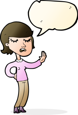 Bir insan tarafından çizilmiş konuşma balonuyla görmezden gelen karikatür kadını.