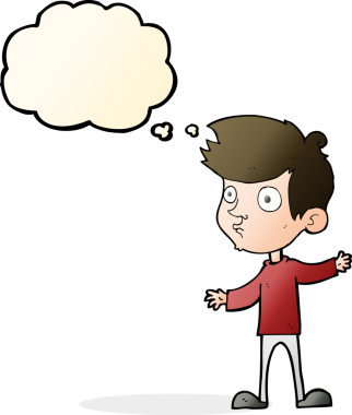 Bir insan tarafından çizilmiş düşünce baloncuğu olan meraklı çocuk.