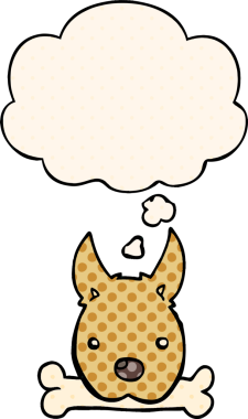 Çizgi roman tarzında bir insan tarafından çizilmiş, kemikli çizgi film köpeği.