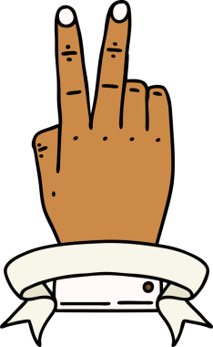 Retro Dövme Tarzı Zafer ve el hareketi Bir insan tarafından çizilmiş bayrak