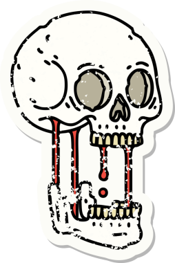 Bir insan tarafından çizilmiş geleneksel bir kafatası stili dövmesi var.