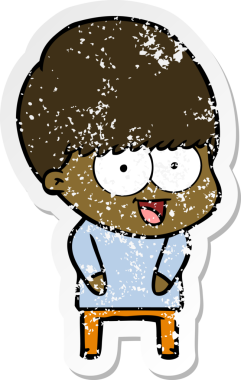 Bir insan tarafından çizilmiş mutlu çizgi film çocuğunun sıkıntılı çıkartması.