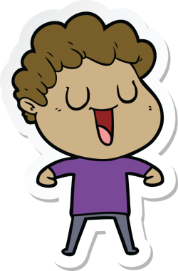 Bir insan tarafından çizilmiş, gülen bir karikatürcünün çıkartması.