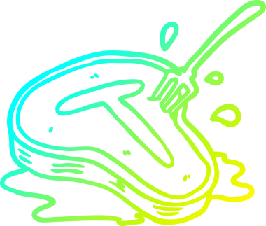 Bir insan tarafından çizilmiş pişmiş biftek ve çatalın soğuk eğimli çizgisi.