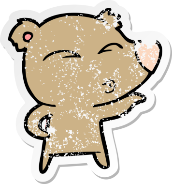 Bir insan tarafından çizilmiş ıslık çalan bir ayının sıkıntılı çıkartması.