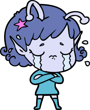 Bir insan tarafından çizilmiş ağlayan uzaylı kız çizgi filmi.