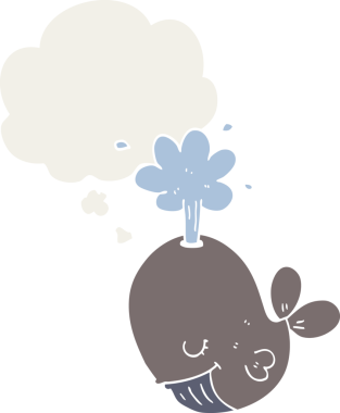 Düşünce baloncuğu olan bir balina insan tarafından çizilmiş bir çizgi film.