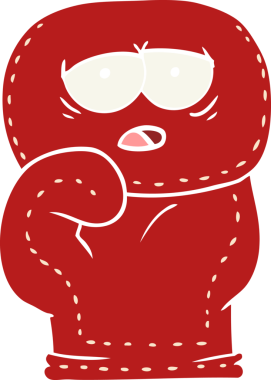 Bir insan tarafından çizilmiş düz renkli çizgi film boks eldiveni