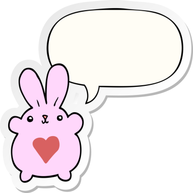 Bir insan tarafından çizilmiş baloncuk çıkartmalı aşk dolu bir çizgi film tavşanı.