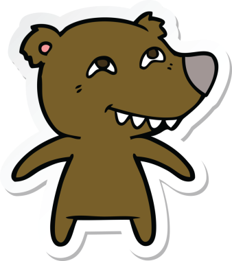 Bir insan tarafından çizilmiş dişleri gösteren bir çizgi film ayısının çıkartması.