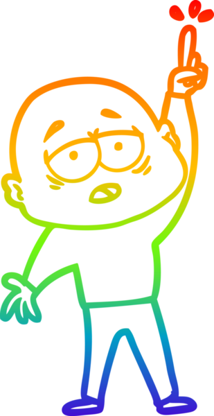 Karikatür çizen gökkuşağı gradyanı. Yorgun kel bir adam. Bir insan tarafından çizilmiş.