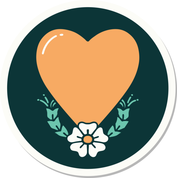 Bir insan tarafından çizilmiş geleneksel bir kalp ve çiçek stiliyle dövme çıkartması.