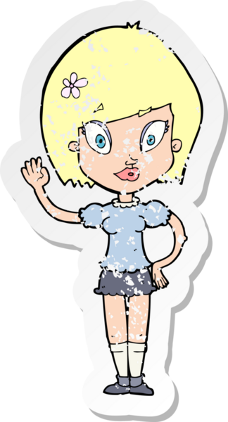 Bir insan tarafından çizilmiş güzel bir kız çizgi filmin gerilmiş çıkartması.