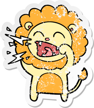 Bir insan tarafından çizilmiş kükreyen bir aslanın sıkıntılı çıkartması.