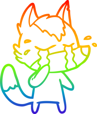 Gökkuşağı gradyan çizgi çizimi bir insan tarafından çizilmiş ağlayan bir kurt.